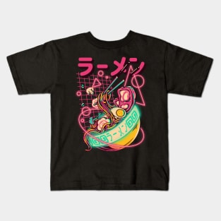 Retro Ramen - Retrowave Ramen With Geometric Neon elements, Cute Ramen Bowl - Kawaii ラーメン  Cyberpunk Vaporwave synth 80s 90s digital gaming style Kids T-Shirt